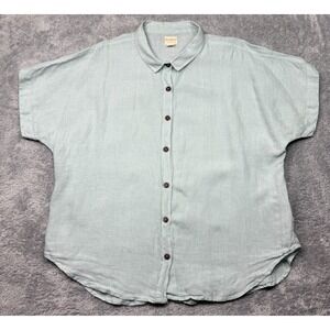 Petalura Button Up Shirt Size 1X Light Blue 100% Linen Lightweight Handmade